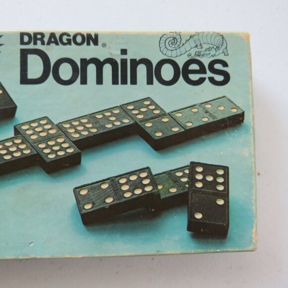 Milton Bradley Vintage Wooden Dominoes 1970 Complete Set 55 Pieces Halsam Dragon - Picture 2 of 11